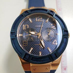 GUESS Rose Gold Watch with Blue Silicone Strap